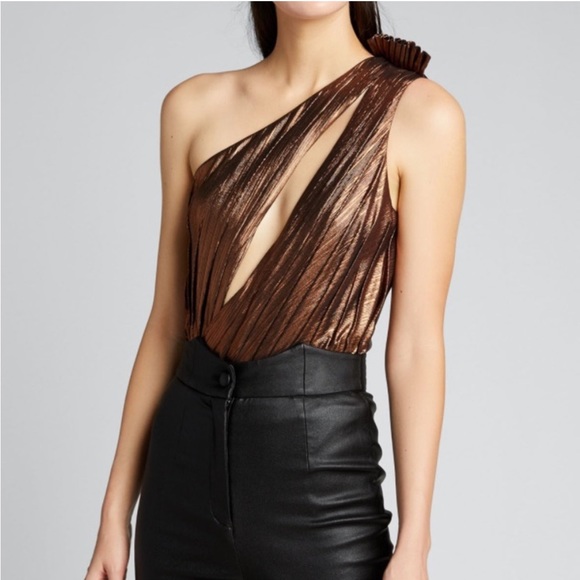 Retrofete Tops - Retrofete Cassie Lame One-Shoulder Bodysuit